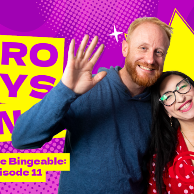 Jason Robinson and Chelsea Adler wave in colorful Zero Days Since artwork for “We Were Bingeable: Episode 11.”